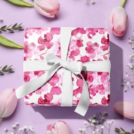 LeZakaa Floral Wrapping Paper Roll for Girls Women, Pink Flower Gift Wrap for Spring, Birthday, Wedding, Bridal Shower, Engagement Party, Anniversary, Mother's Day，Mini Roll, 17 inches x 16.4 Feet