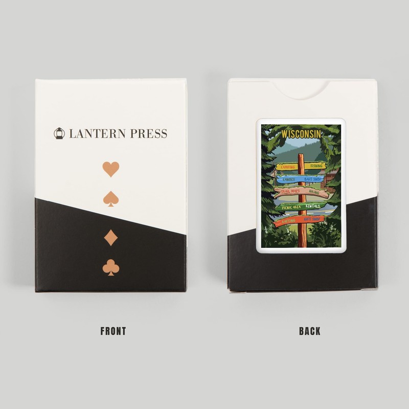Lantern Press Wisconsin, Signpost, Forest and Camp (52 Playing Cards,