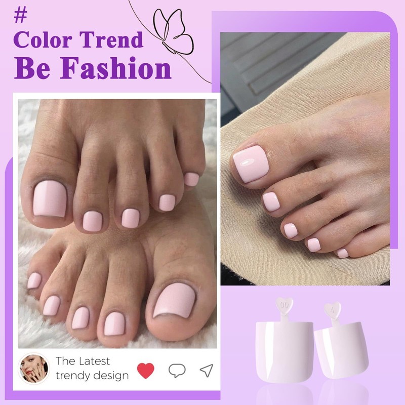 160pc Pink Press on Toenails Women Fake Toe Nails with