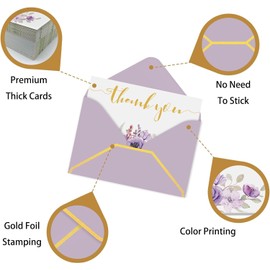 YUANAYA 36 Thank You Cards with Envelopes Purple 4x6 Inches, Blank Cards and Envelopes Bulk for Wedding, Sympathy, Baby Shower, Anniversary, Thanksgiving, Baby shower, Small Business, All Occasion