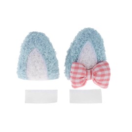 HOPESPANNER Motorcycle Helmet Accessories Decoration Long Cat Ears with Bow for Motorcycle Bicycle Skiing Helmets Blue Plush Sticker 1 Set