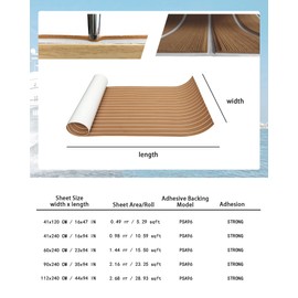 KXKZREN Boat Flooring EVA Foam Decking Sheet Faux Teak Marine Mat Non-Slip Boat Carpet Self-Adhesive Flooring for Jon Boats Motorboat RV Yacht Kayak Swim Platform 44 x 94.5 inch,28.93 sq.ft