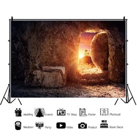 ChloropLastid Empty Tomb Backdrop Religious Easter Photo Shoot Backdrop 10x8ft Crosses Sunrise Holy Light Resurrection of Jesus Photography Backdrop Christianity Church Gathering Background Banner