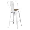 Modway Promenade Industrial Modern Steel Bistro Bar Stool with Bamboo