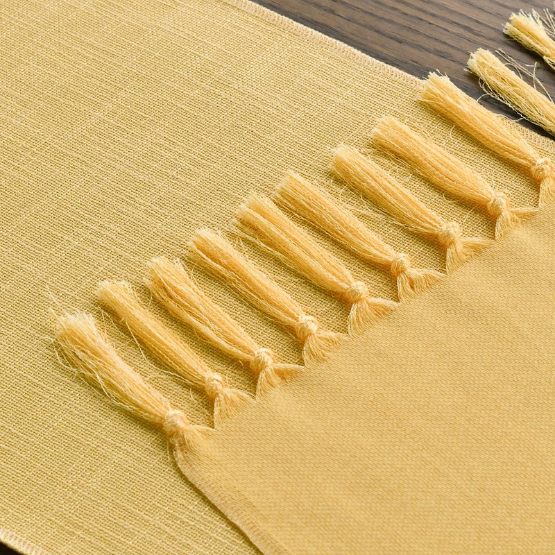 Artoid Mode Yellow Boho Rural Rustic Farmhouse Tassel Table Runner,
