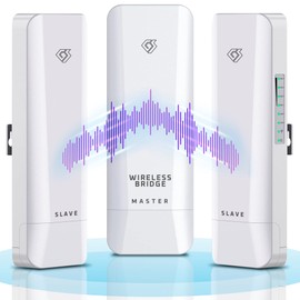 Wireless Bridge, Pre-Configured 3 Pack Long Range WiFi Bridge for Point to Multi-Point, High-Speed Network Bridge with Hotspot, for Stores, Barn, Garage, Building, 100/1000Mbps LAN Port. 3 Pack (5KM)