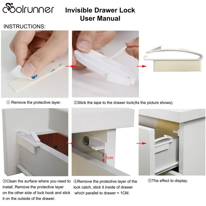 8 Pack Child Safety Locks, Baby Proofing Drawers Locks, Coolrunner
