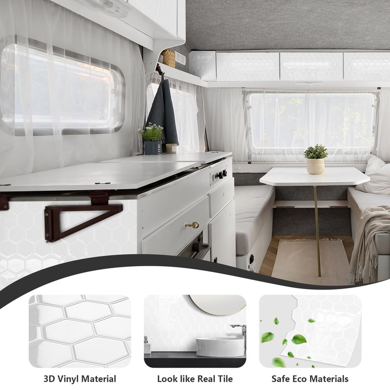 10-Sheet Hexagon Peel and Stick Kitchen Backsplash Tiles,Honeycomb Waterproof Self-Adhesive