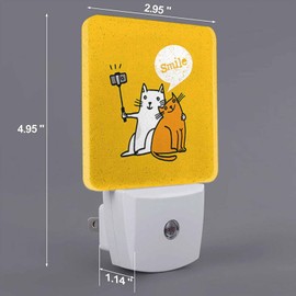 LED Night Light,Two Cats Making Photo Use Selfie Stick LED Night Light Plug into Wall with Dusk to Dawn Light Sensor White Energy Efficient Nightlight for Bedroom Bathroom Hallway Living Room Kitchen