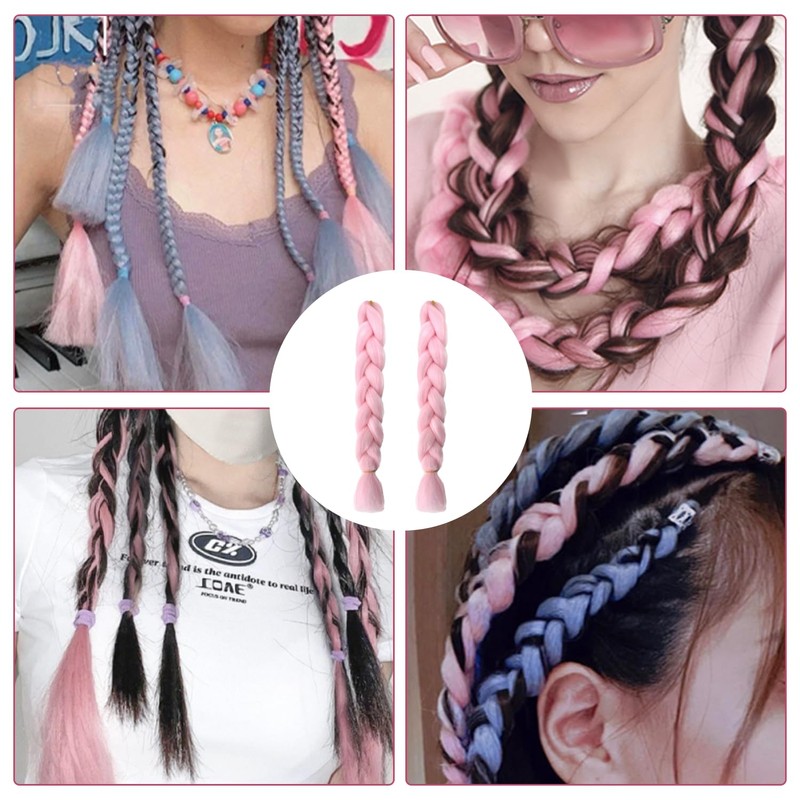 2 Pieces Bright Pink Wigs 60cm Glow in the Dark