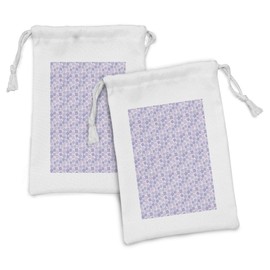 Ambesonne Geometric Fabric Pouch Set of 2, Ornamental Scattered Spiral Square Shapes Abstract Angled Lines, Small Drawstring Bag for Toiletries Masks and Favors, 9" x 6", Lavender Blue and Lilac
