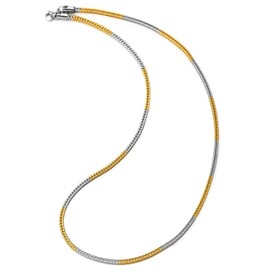 COOLSTEELANDBEYOND Mens Womens Steel Chain Necklace, Square Foxtail Wheat Chain Thin Franco Curb Chain, Silver Gold Two-tone