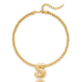 CLASSYZINT Adjustable Letter S Necklace Gold Vintage Pendant Rope Chain Stackable Jewelry for Women Everyday Layered Necklaces Birthday Gift for Her