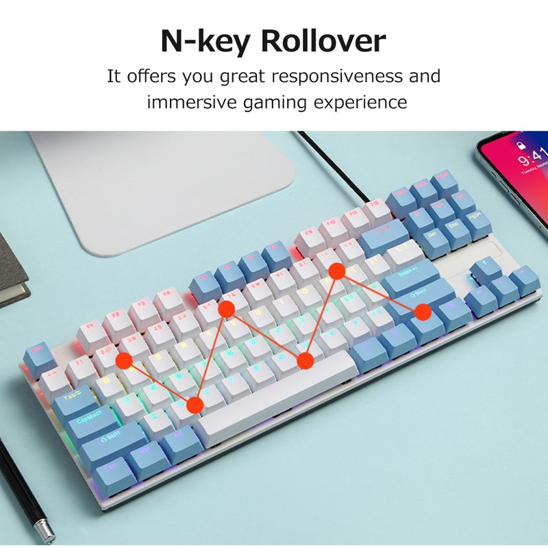 iBlancod K87 87 Keys Wired Mechanical Keyboard Metal Panel Two-color