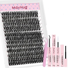 Mayhug Lash Extension Set, 50D Eyelash Extensions Set, 9-16 mm Cluster Lashes, 280 Pieces, D Curl, Individual Eyelashes, Natural DIY Lash Extension Set for Beginners (50D Kit)