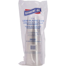 Genuine Joe Clear Plastic Cup, 12oz, For Cold Beverages, 25/Sleeve, 20 Count