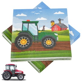Pack of 40 Napkins Tractor, 33 x 33 cm Square Napkins Children's Birthday, Tractor Party Tableware, Tractor Napkins Birthday for Boys Girls Theme Party
