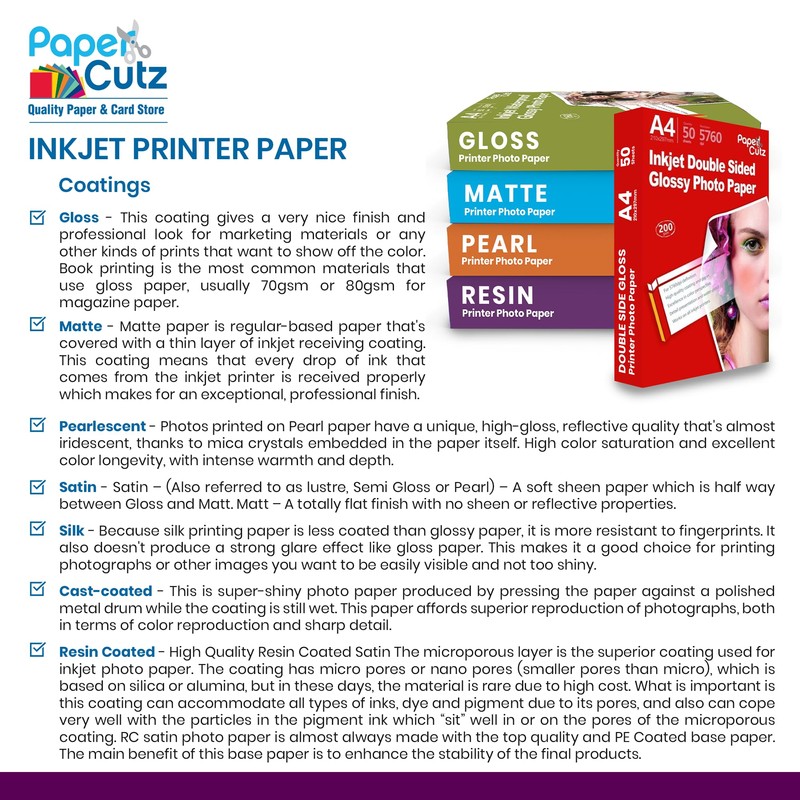 Papercutz A4 Glossy Inkjet Printer Paper, 100 Sheets (200GSM) -