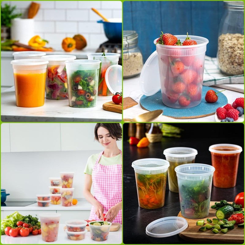 LATERN 24Pcs Plastic Food Containers with Lids, 720ml /24oz Reusable