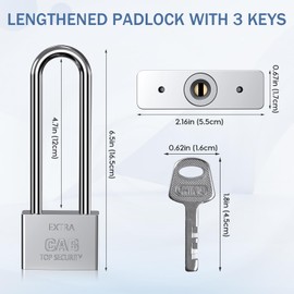 Lengthened Padlock with 3 Keys,60mm/6.5 Inch Long Shackle Padlock Heavy Duty Lock Waterproof Outdoor Padlock for Warehouses Container Doors Garage Shed Gates Bicycle