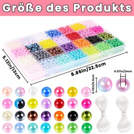 DIYDEC 1680 Pieces 28 Colours Round Colourful Beads for Threading, 6 mm Colourful Craft Beads Colourful Faux Pearls with Hole for Making Jewellery Bracelets Necklace Earrings DIY Crafts