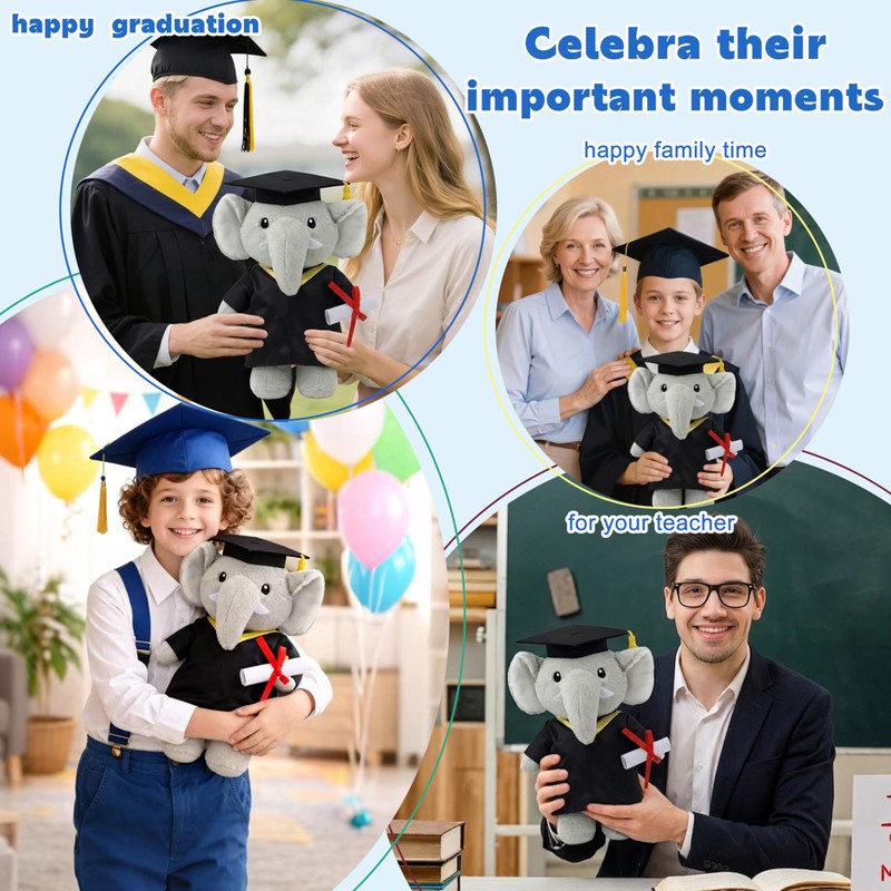UNIMV 2026 Graduation Elephant Stuffed Animal – Soft Plush Toy