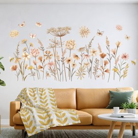 Boho Dandelion and Wildflower Wall Decals Peel and Stick - Removable Self-Adhesive Window Clings Floral Wall Stickers for Girls Room, Living Room, Bedroom, Nursery Decor