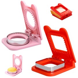 YCHYAN Pack of 2 Children's Sandwich Cutters, Red Square Bread Moulds, Pink, Round Bread Cutters, Metal Uncrustable Sandwich Cutter, Suitable for DIY Bento and Lunch of Children