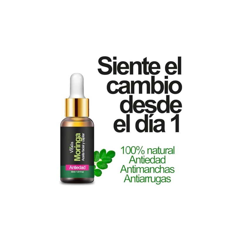 Vitalis Aceite de Moringa Puro Natural, 30 ml, Antiarrugas y