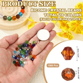 PATIKIL 6mm Bicone Crystal Beads, 1960 Pcs Glass Faceted Bicone Beads Loose Spacer Bead for Jewelry Making Bracelet Necklace Earrings Wind Chimes Craft, 28 Colors