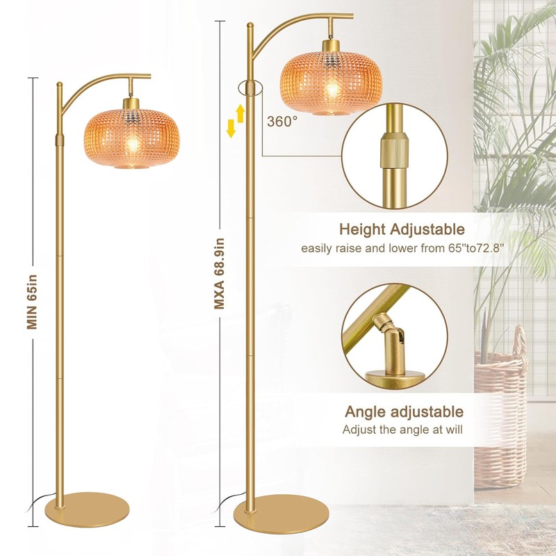 Duoled Glass Floor Lamp for Living Room with Amber Glass