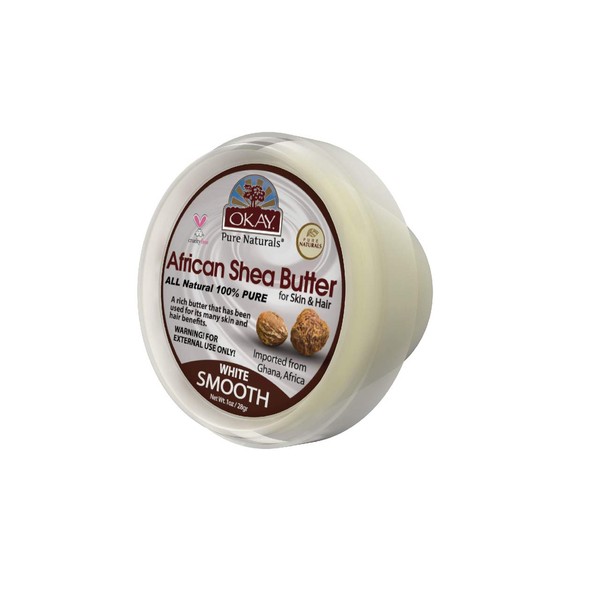 Okay 100% Natural African Shea Butter White Smooth Deep Moisturizing Restores Moisture To Dry Damaged Skin Reduces Skin Damage Heals & Nourishes Made In USA 1oz (Okay-SBW1)