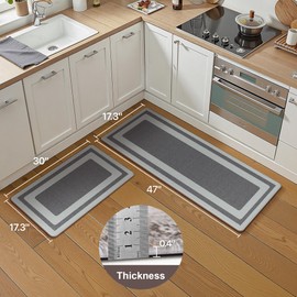 GENIMO Kitchen Mats for Floor 2 PCS Cushioned Anti-Fatigue, Geometric Waterproof Kitchen Rugs Non Slip Washable, Comfort Standing Mat Rug for Kitchen, Office, Laundry, Darkgrey, 17"x 47"+17"x 30"