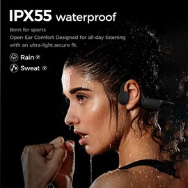 Bone Conduction Headphones, Wireless Bluetooth Open-Ear Sports Headphones with Mic, Type-C Quick Charging Long Battery Life, Upgrade Waterproof Earphones for Running, Walking, Cycling, Workout, Gift