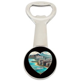 Oahu Hawaii Travel Souvenir Destination Heart Shape Design Magnetic Bottle Opener Single