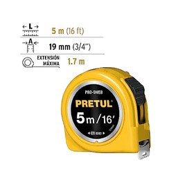 Pretul PRO-5MEB, Flexmetro, amarillo, 5m, cinta 19mm tarjeta plstica                                                                                  