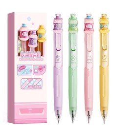 Rollerball Press Pens,Beverage Themed Pop Chic Black Ink Click Pens,0.5mm Soft Grip Stress-Relief Gel Pens for Students,School Supplies (4 Adorable Designs) (Modern-Drink)