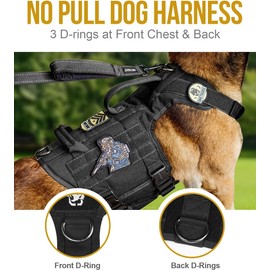 OneTigris Tactical Large Dog Harness, 5X Metal Buckled No Pull Service Dog Harness Vest with Hook & Loop Panels, Military Heavy Duty Dog Vest for Walking Hiking Training