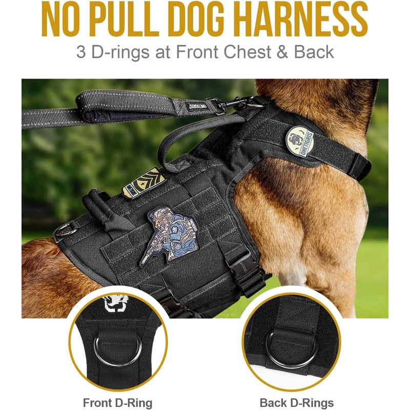 OneTigris Tactical Large Dog Harness, 5X Metal Buckled No Pull