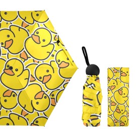 JHKKU Cute Yellow Rubber Duck Mini Travel Umbrella, Small Compact Portable Umbrella for Sun and Rain, Windproof Parasol with 95% UV Protection for Women Kids