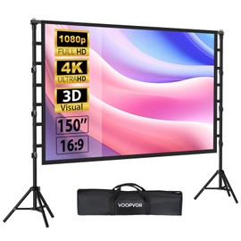 Outdoor Projector Screen with Stand 150 Inch: VOOPVOR Portable Projection Screen and Stand, Indoor Rear Front Movie Screen 16:9 4K HD, with Carry Bag,Support Height Adjustable for Home Theater Camping