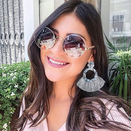 Gleamart Hoop Tassel Earrings for Women Statement Handmade Beaded Fringe Earrings Grey