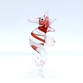 Sansukjai Seahorse Tiny Figurines Animals Hand Blown Glass Art Collectible Gift Decorate, Clear Red
