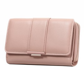 GOIACII Women's Purse Medium Large Capacity PU Leather Purse Women's Many Compartments with 9 Card Slots and Zip Coin Pocket Wallet Women, Lotus root powder paint, Modern