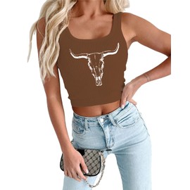 Cowgirl Crop Tank Top for Women Country Concert Tops Cami Western Cowboy Graphic Crop Top Coffee