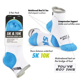 LION SPORTSWEAR Mens & Women's Motivational Running Racing Training Socks Pack of 2- Different Milestone Packs 5k, 10k, Half & Full Marathon (Mens 5 & 10k - Blue/Green)