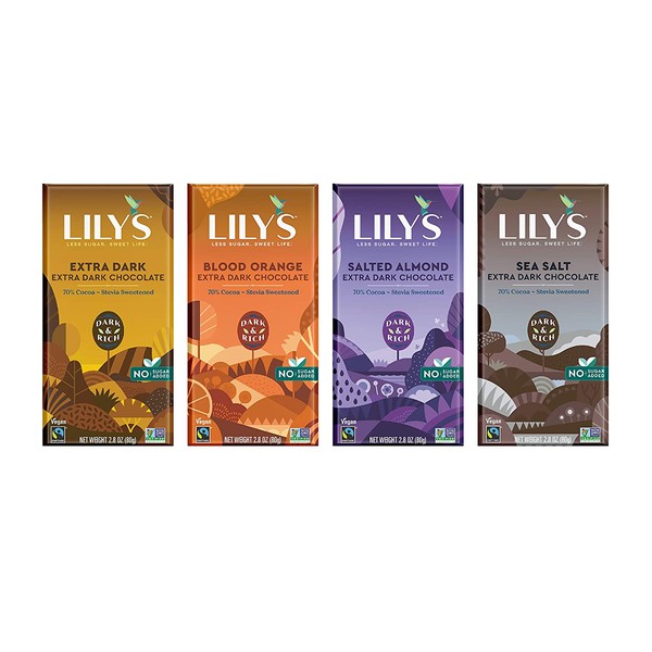 Variety 70% Dark Chocolate Bar Sampler by Lily's | Stevia Sweetened, No Added Sugar, Low-Carb, Keto Friendly | 70% Cocoa | Fair Trade, Gluten-Free & Non-GMO | 3 ounce, 4-Pack