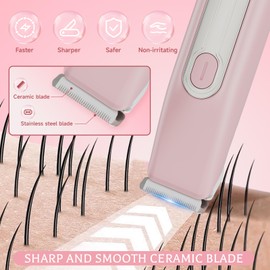 Bikini Trimmer for Women - 2 in 1 Women Electric Shaver,Cordless Body Razor for Trip,Replaceable Lady Facial Razor, IPX6 Waterproof&Easy Cleaning, Ceramic Blade, USB Charge 706 Pink