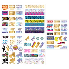 Retro 80s Theme Temporary Tattoos (5 Pages) - Funny 1980's Theme Party Decoration, Favors & Supplies