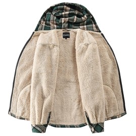 Elesuit Men's Full Zip Fleece Flannel Jackets Shirt Plaid Cotton Hoodies Soft Warm Coat for Men with Hood Green Medium